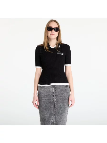 Tricou Off-White Rib Viscose Knit S/S Polo Black M alb