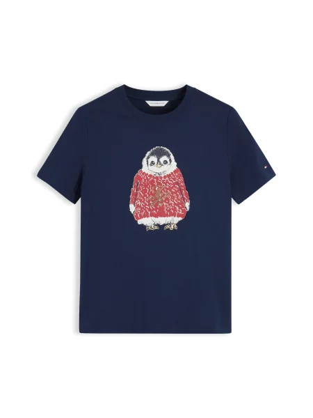 TOMMY HILFIGER Tricou HOLIDAY albastru marin / auriu / roșu rodie alb
