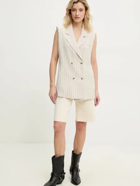 Джинсові шорти Answear Lab однотонні висока посадка бежевий