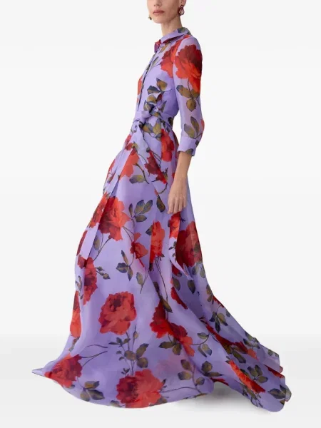 Sukienka Carolina Herrera z nadrukiem z organzy fioletowa