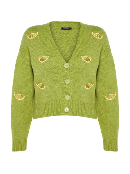 Trendyol Geacă tricotată galben / verde deschis alb