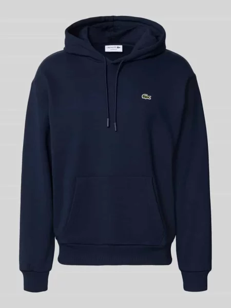 Bluza z kapturem o kroju relaxed fit z mieszanki bawełny Lacoste granatowa