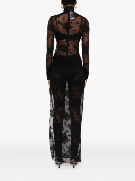 Rochie maxi The Andamane din dantelă lungă de costum negru