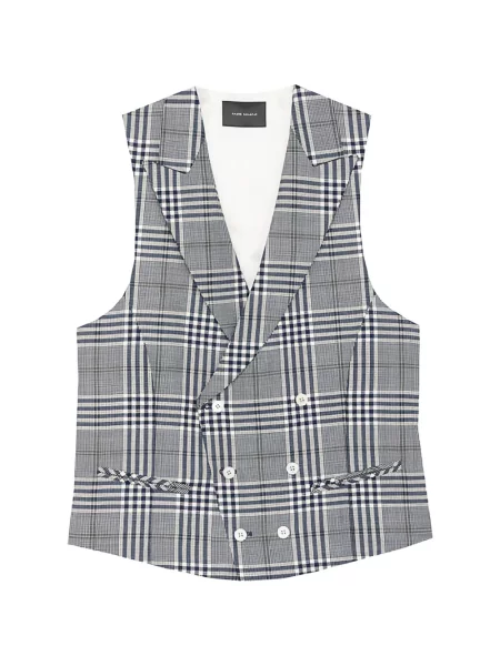 Sacou în carouri Ramon Sanjurjo în carouri cu două rânduri de nasturi alb