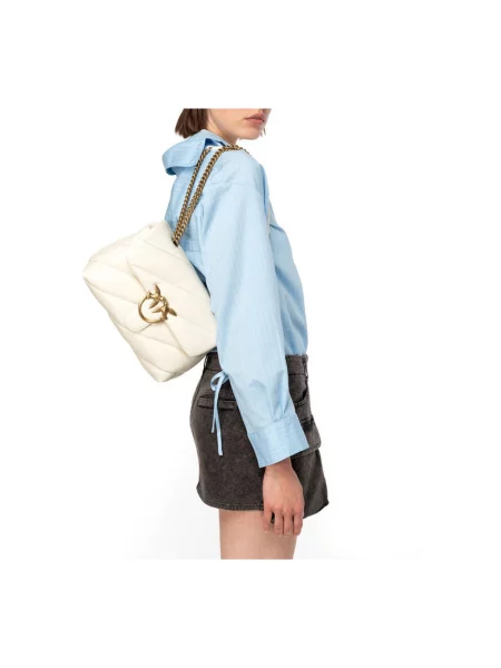 Geanta crossbody Pinko din piele clasică alb