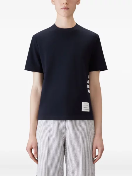 Tricou Thom Browne cu dungi cu decolteu rotund albastru