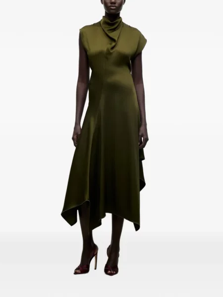 Rochie midi Victoria Beckham din satin drapată verde