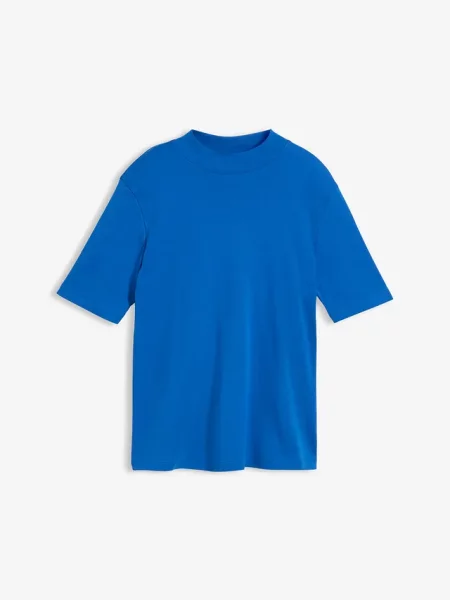 T-shirt z prążkowanej bawełny niebieska