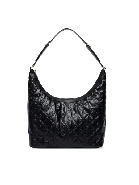 Calvin Klein Ročna torba Emblem Aop Debossed Medium Shbag črna