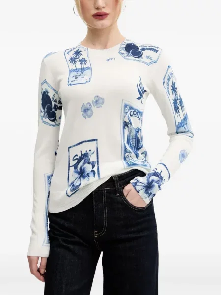 Pulover Desigual cu imagine alb