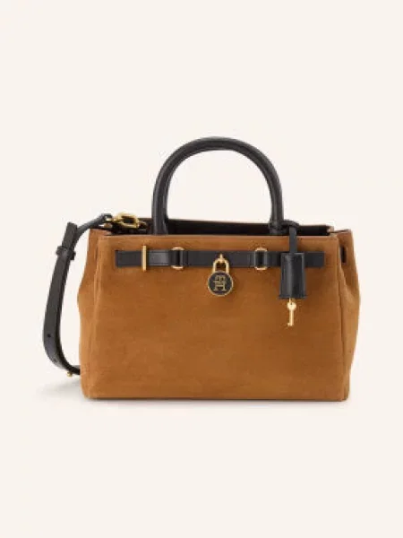 Kabelka Tommy Hilfiger American Icon Mini Tote Suede Le Světle hnědá černá