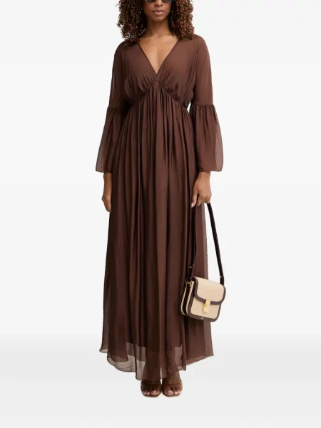 Rochie maxi Haveone cu decolteu în V evazată maro