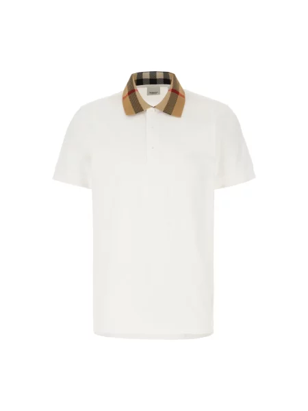 Koszulka polo Burberry w kratę z kołnierzem biała