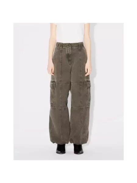 Kenzo spodnie Dyed Canvas Cargo Pants szerokie high waist brązowy