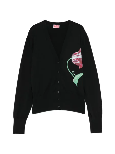 Cardigan Kenzo cu model floral cu decolteu în V negru