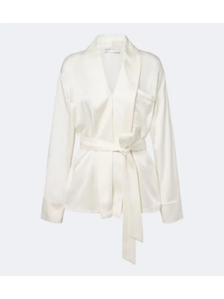 Cu centură bluză Victoria Beckham din satin alb