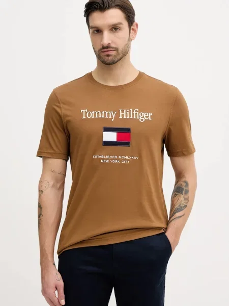 Tommy Hilfiger t-shirt z aplikacją brązowy