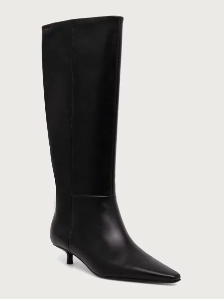 Calvin Klein cizme pentru femei din piele KITTEN HEEL HIGH BOOT LTH negru