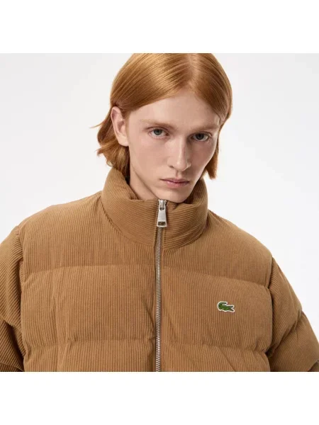 Lacoste Pikowana Welurowa Kurtka Puchowa brązowy