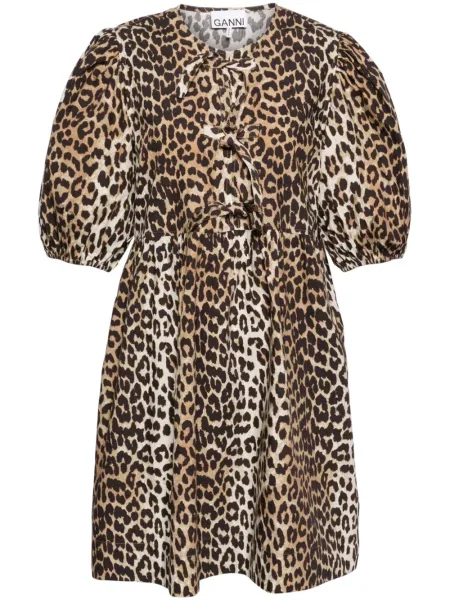 Rochie mini Ganni cu model leopard de costum maro