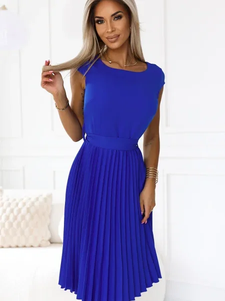 Rochie mini Numoco cu mâneci scurte plisată scurtă albastru
