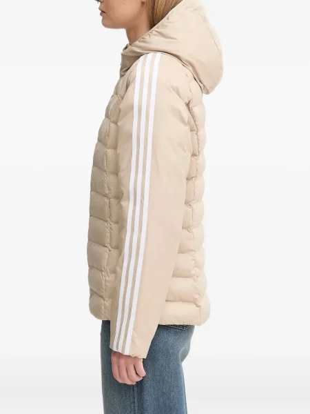 Geacă parka Adidas cu dungi cu glugă cu șireturi albastru