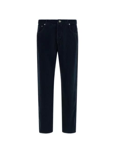 Pantaloni Brunello Cucinelli de catifea cord albastru