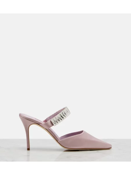 Papuci tip mules Manolo Blahnik din satin roz