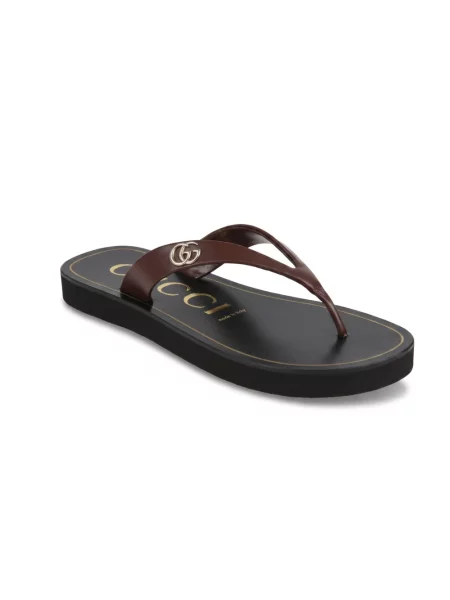Klapki Gucci skórzane brązowe
