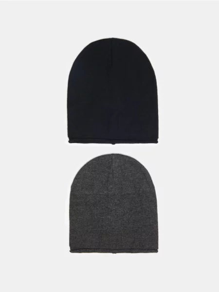 Sinsay Čepice beanie s viskózou 2 pack šedá