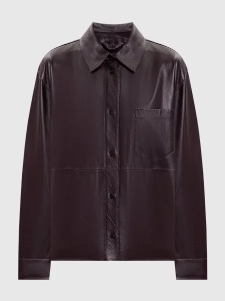Шкіряна куртка в стилі сорочки Max Mara Weekend бордова