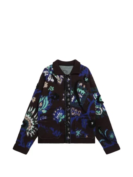 Cardigan Sacai cu model floral tricotate maro