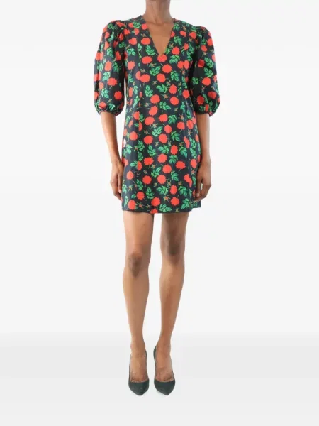 Rochie mini Ganni cu model floral cu imagine negru