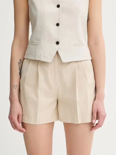 PS Paul Smith pantaloni scurți din amestec de in cu imprimeu high waist bej