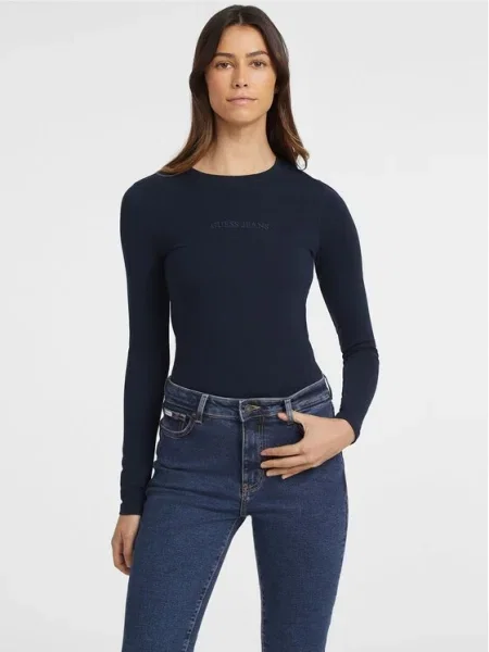 Блуза с дълги ръкави Guess Jeans тъмносиньо