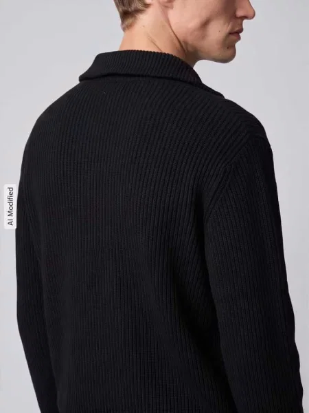 Sweter o kroju regular fit z czystej bawełny z kołnierzem zapinanym Selected czarny