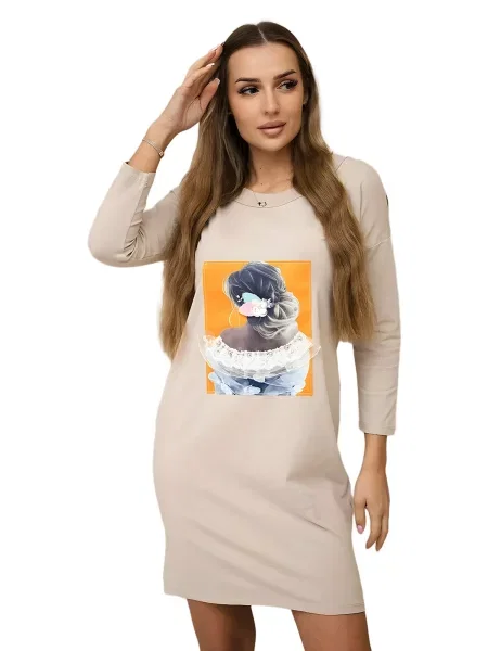Šaty s grafikou 3D krajka béžová