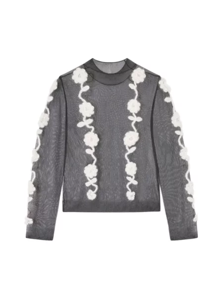Sweter z golfem Ganni wełniany z nadrukiem do golfa czarny
