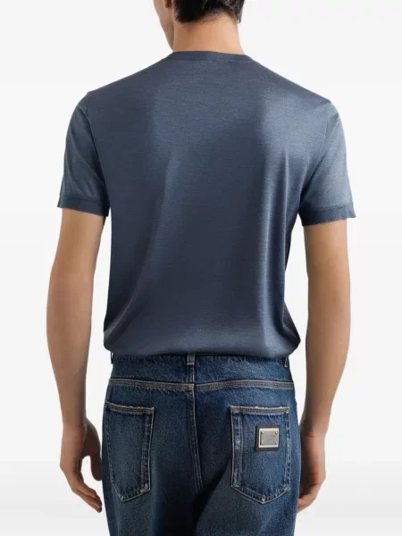 Tricou Dolce & Gabbana de mătase cu guler henley albastru