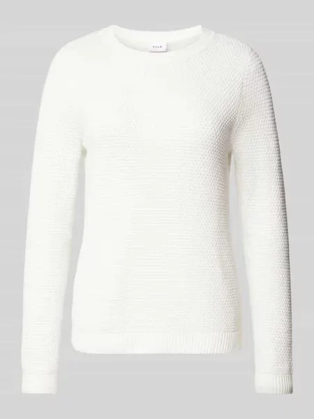 Sweter z dzianiny z fakturowanym wzorem model ‘Vidalo O-Neck’ Vila biały