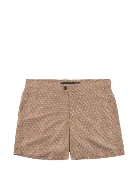 Slip de baie Slowear cu imagine cu imprimeu geometric maro