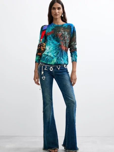 Desigual Pulover / cyan / maro / verde smarald albastru