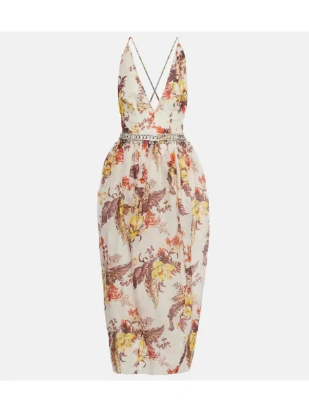 Sukienka midi Zimmermann w kwiatki do kolan garniturowa biała