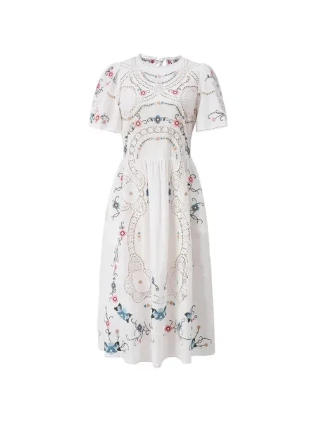 Rochie midi Dream Catcher cu model floral alb