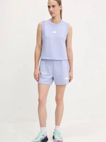 The North Face szorty Terry Relaxed gładkie high waist niebieski