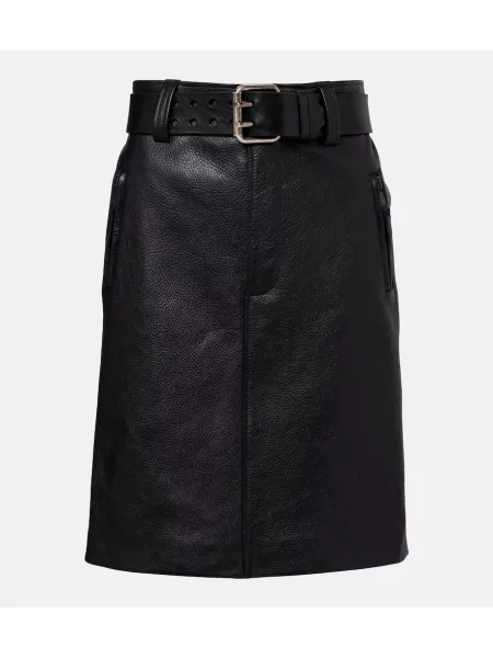 Teacă fustă din piele Saint Laurent negru
