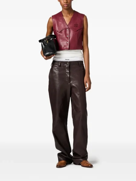 Pantaloni Miu Miu din piele maro