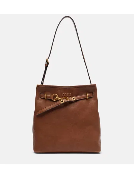 Usnjena bucket torba Miu Miu rjava