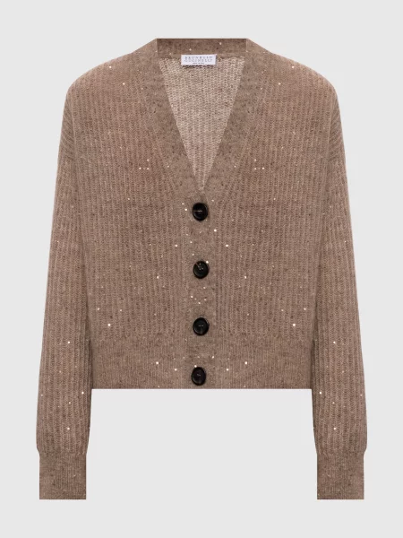 Кардиган Brunello Cucinelli с пайетками коричневый