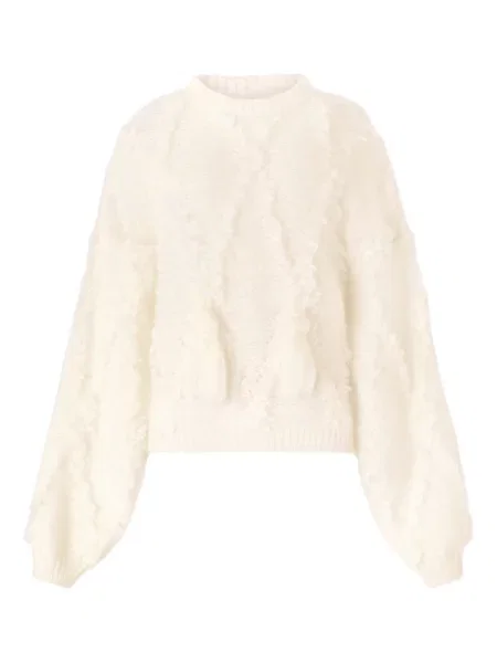 Pulover Genny cu pompoane alb